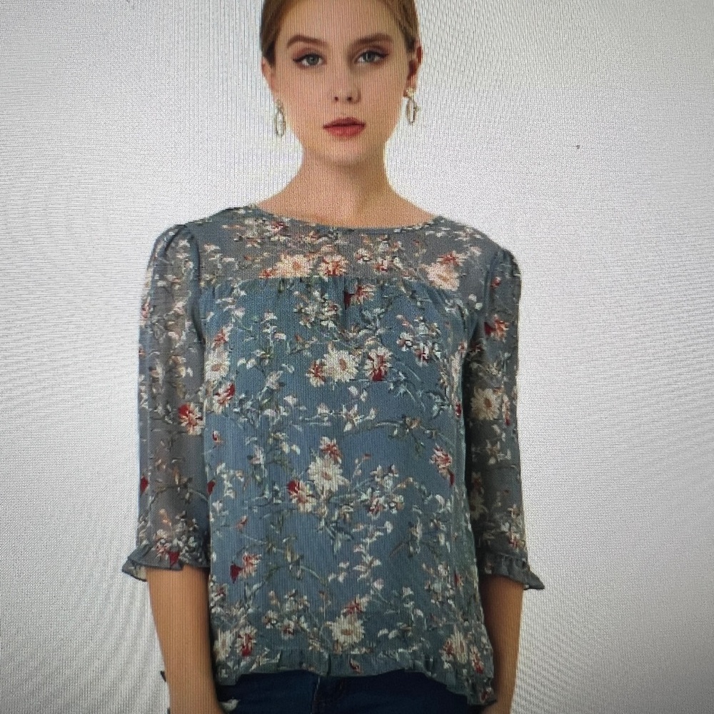 Floral Blue Women's Top